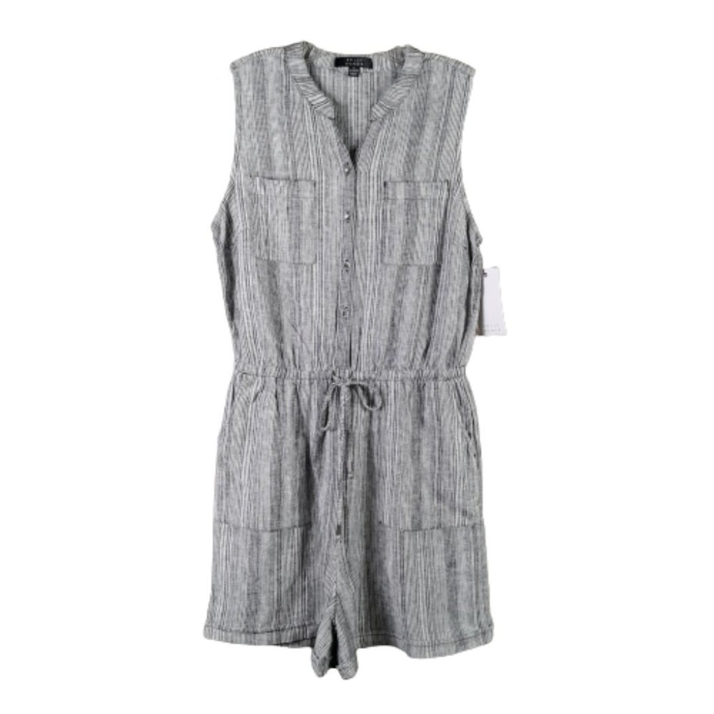 Kelly Renee Womens Linen Blend Striped Sleeveless Black/White Shorts Romper Sz S - Picture 2 of 11